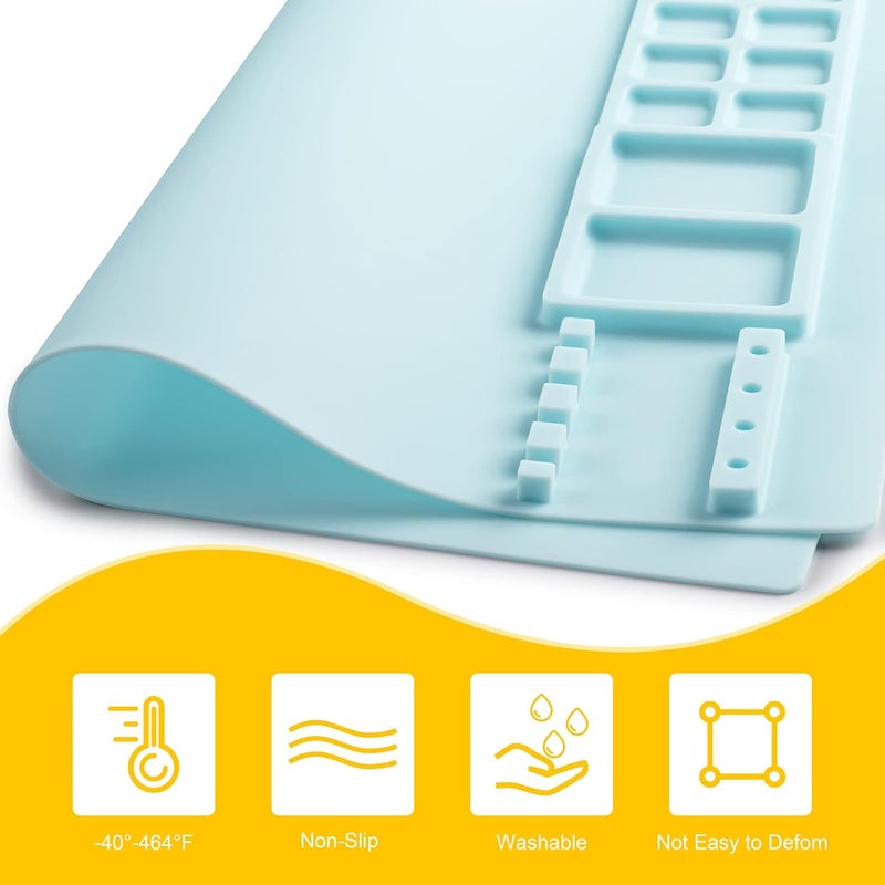 NancyL Silicone Art Mat with Cup, Painting Mat for Crafts Resin Casting, Artist Mat with Pen Holders for Kids Gift, Clay, DIY Creations and Play Doh, Christmas Gift for Kids (Blue) - Image 5